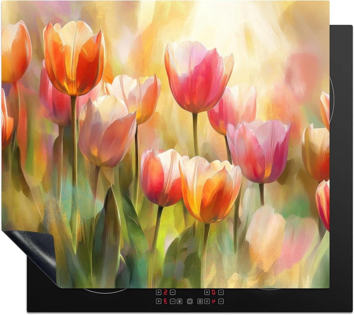 Inductie Beschermer - Kookplaat Mat - Extra Werkruimte - Unieke Fotoprint - 57x51 cm - Kleurrijk Tulpen