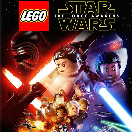 Artwork 'LEGO Star Wars: The Force Awakens' met Lego Kylo Ren, Rey, Finn en BB-8.