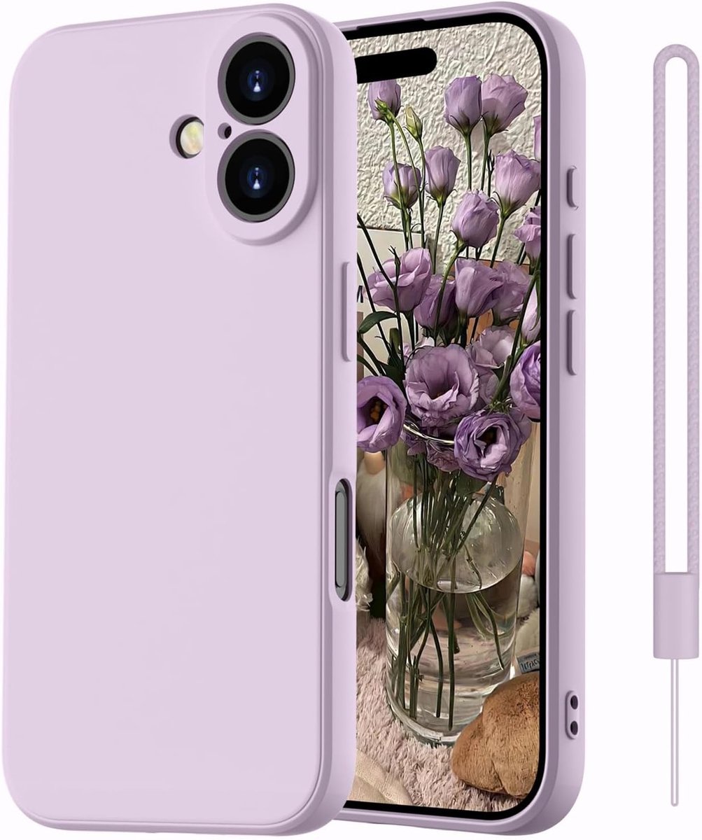 Dunne Microfiber Hoes voor iPhone 16, Zachte Siliconen Bescherming, Schokbestendig en Krassenbestendig, 6.1 Inch Paars