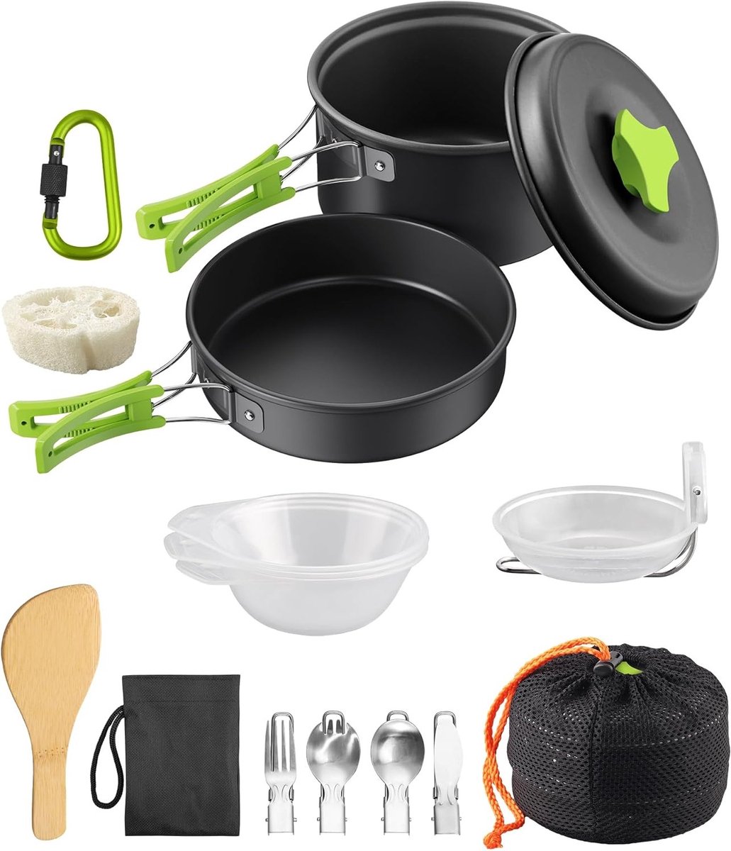 Kookset voor kamperen - Complete camping kookgerei met pannen, borden en bestek