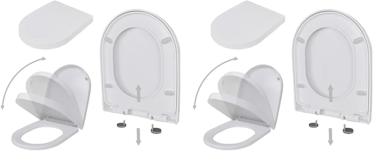 Toiletzittingen - WC-brillen - Stil en Zacht Sluiten - Quick Release Reiniging - 2 stuks - Wit