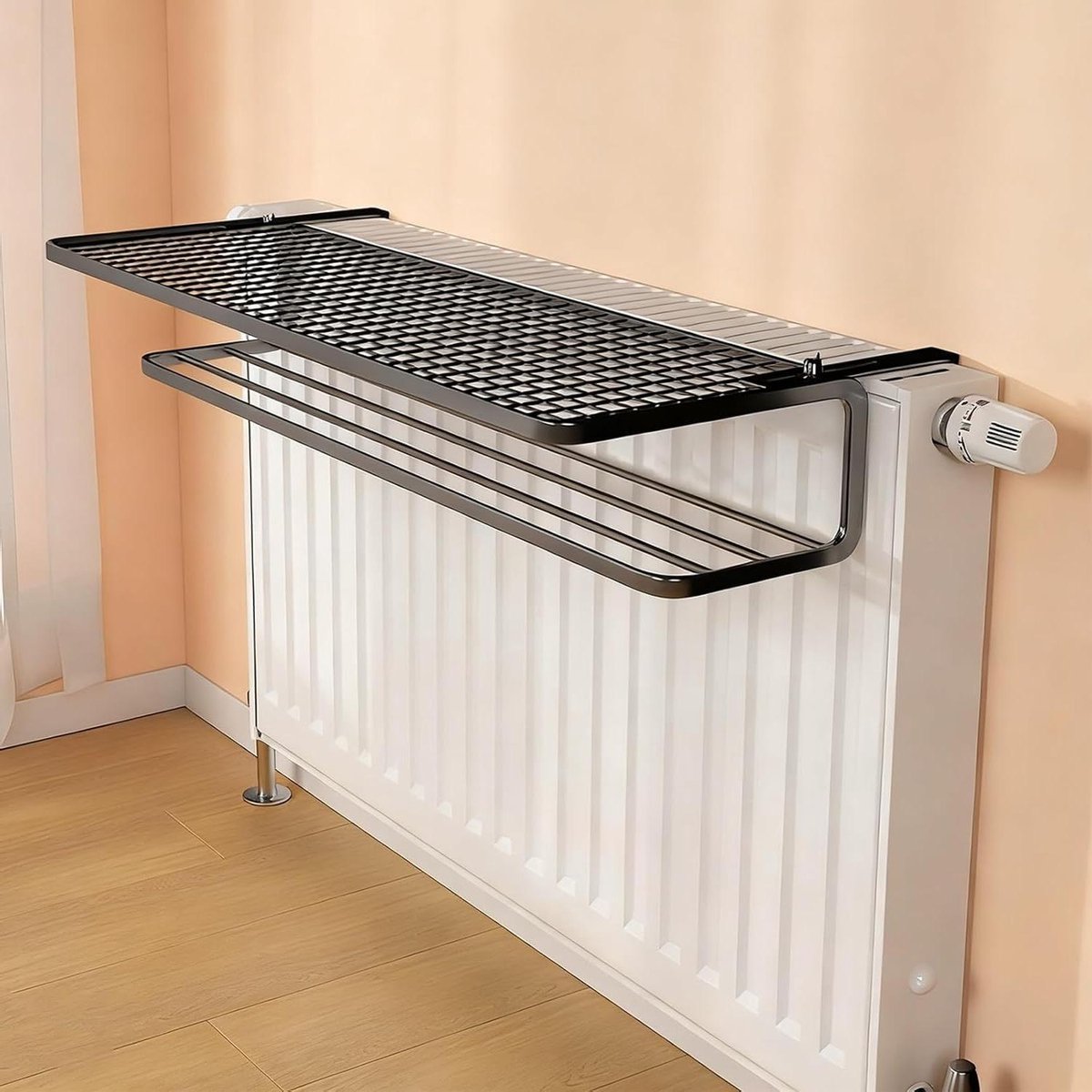 Radiator Plank - Metalen Rek - Ruimte Maximaliseren - Dubbel Laags Ontwerp - 35cm Breed - Zwart