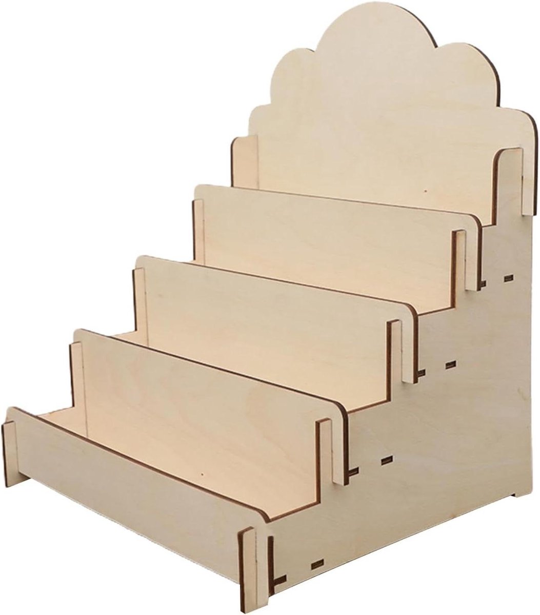 Kaartenrek Houten - Display Standaard - Kaarten Presenteren - Vier Lagen - 365 cm Hoog - Natuurlijk Hout