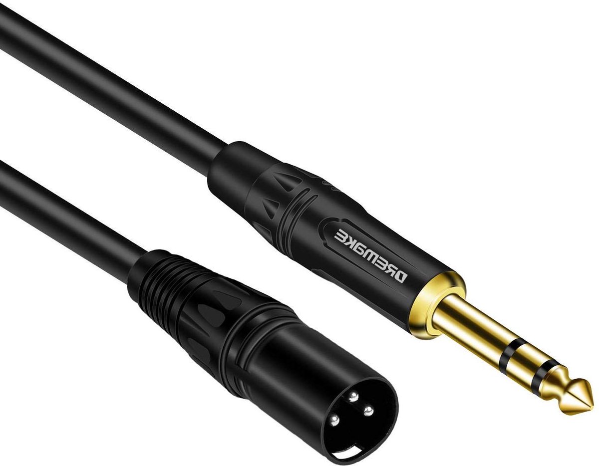 Audiokabel Stereo - Microfoon Kabel - Muziek Geluid - Vergulde Connectoren - 635 mm - Zwart