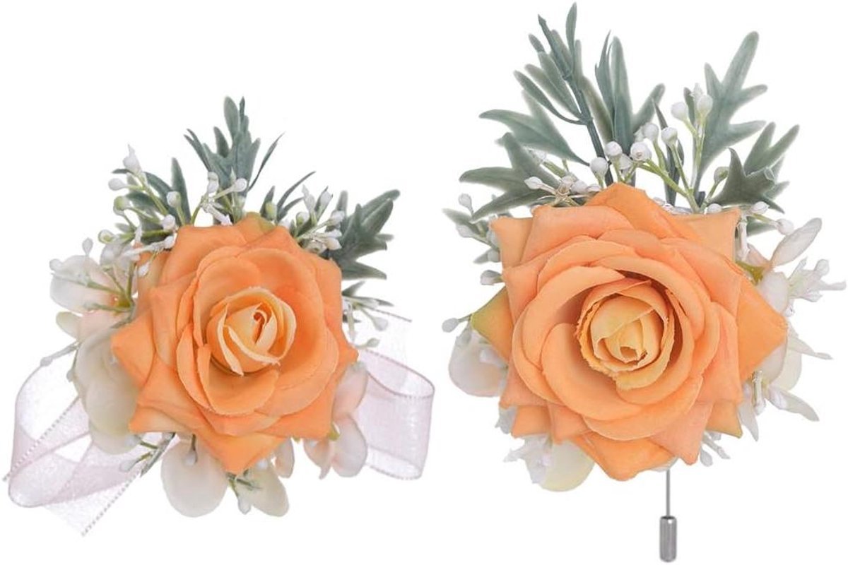 Pols Corsage Set - Bruids Bloem - Bruiloft Decoratie - Elegante Accessoires - 5 gram - Geel