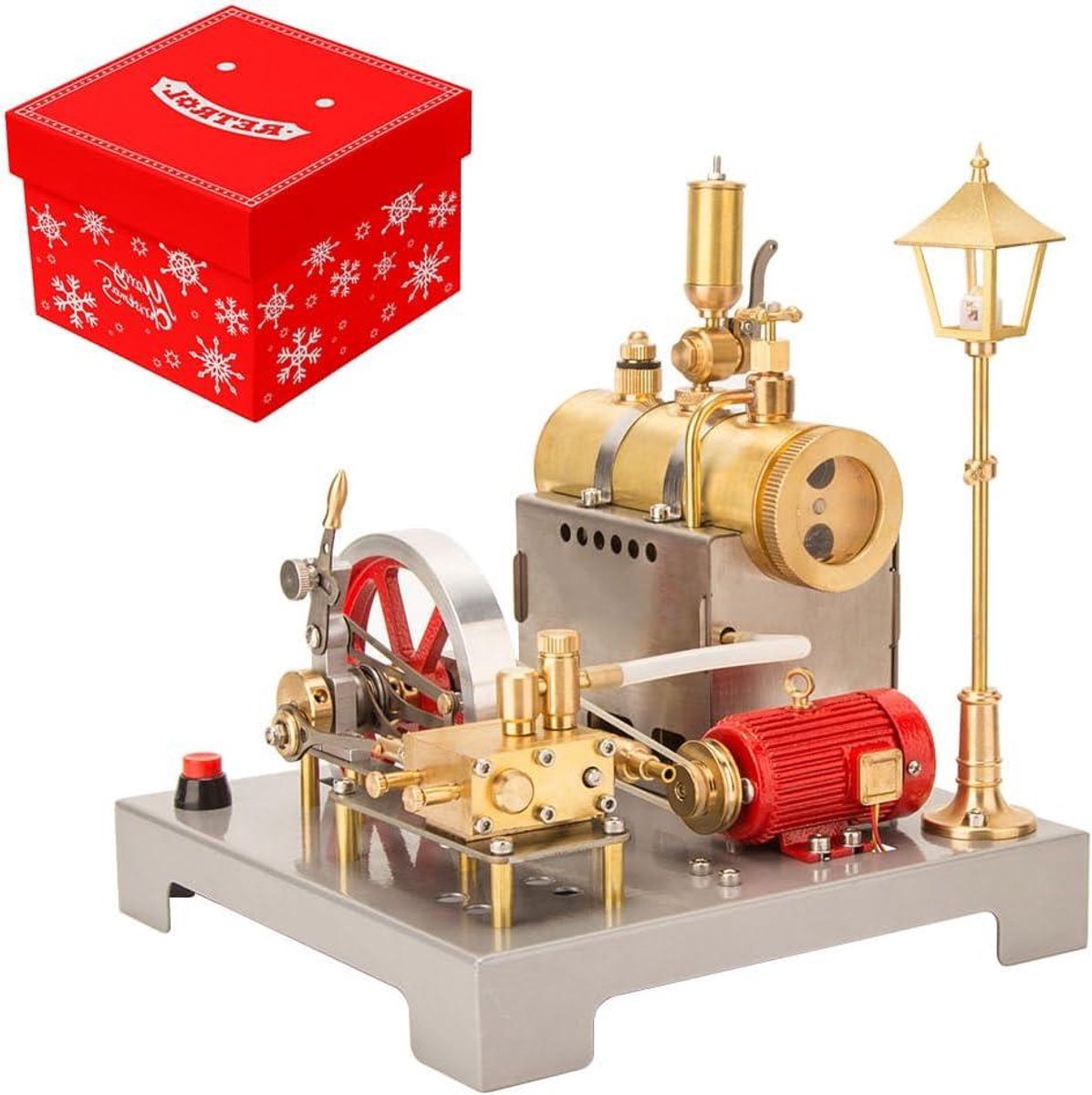 Funwetrike stoommachines model, dat werkt met generator en straatlantaarn set, SE-02 volledig metalen omkeerbare stoommachine met centrifugaalregelaar (100 onderdelen)