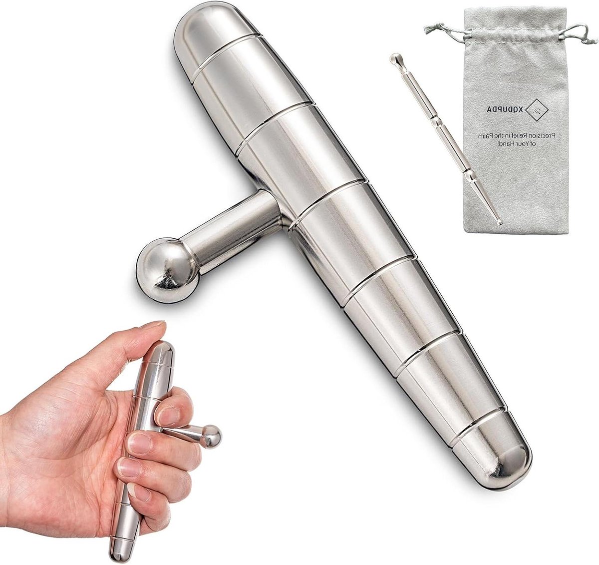 Massage Tool - T-Bar Ontspanning - Pijnverlichting Lichaam - Roestvrij Staal - 15 cm - Zilverkleurig