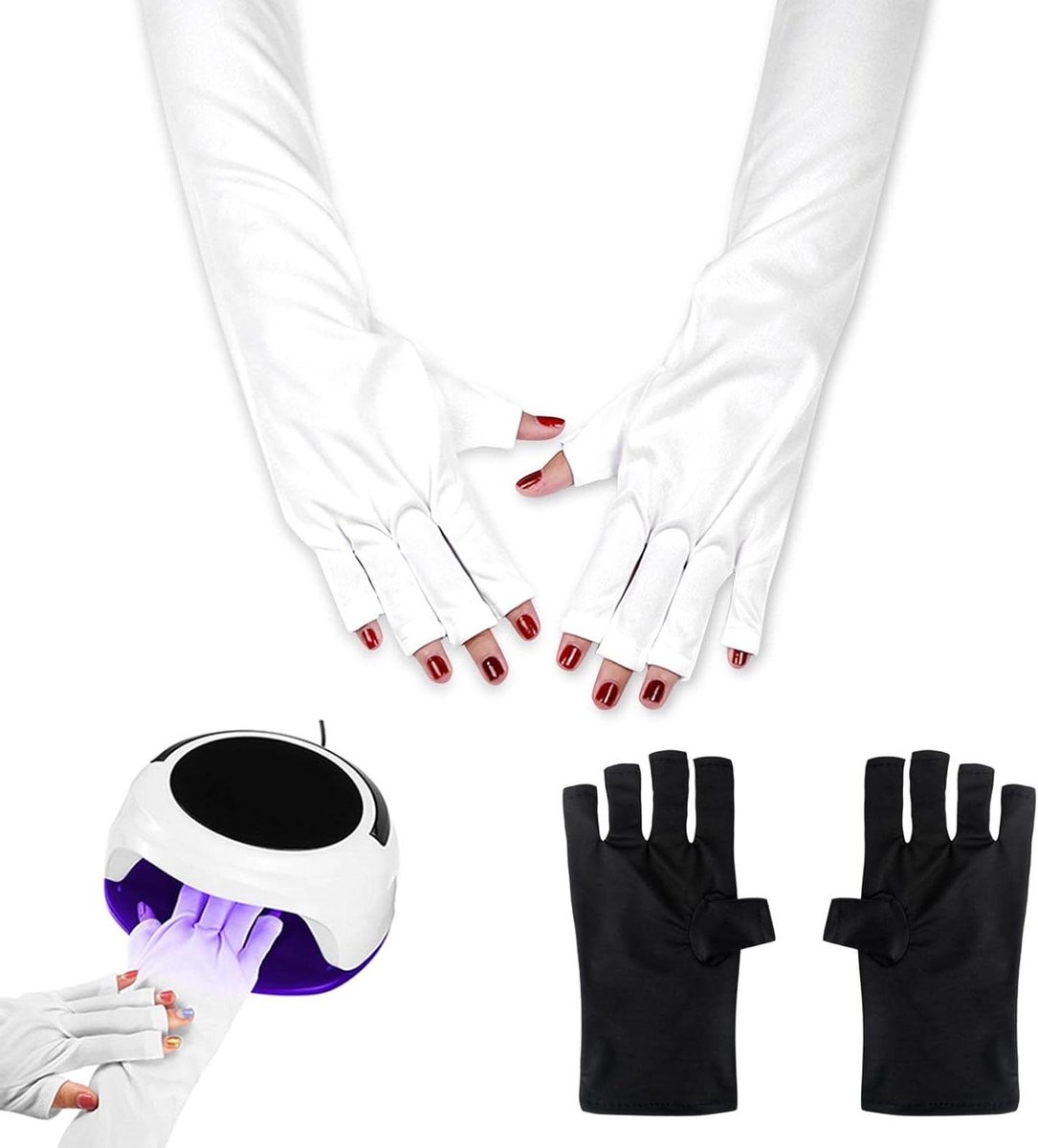 UV-handschoenen - Beschermende handschoenen - Nagels Drogen - Anti-UV Bescherming - 2 Paar - Zwart en Wit