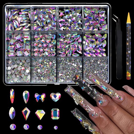 Nagelsteentjes Set - Kristallen Diamanten - Nageldecoratie DIY - 1660 Stuks 8 Vormen - 12 x 8 x 0.9 cm
