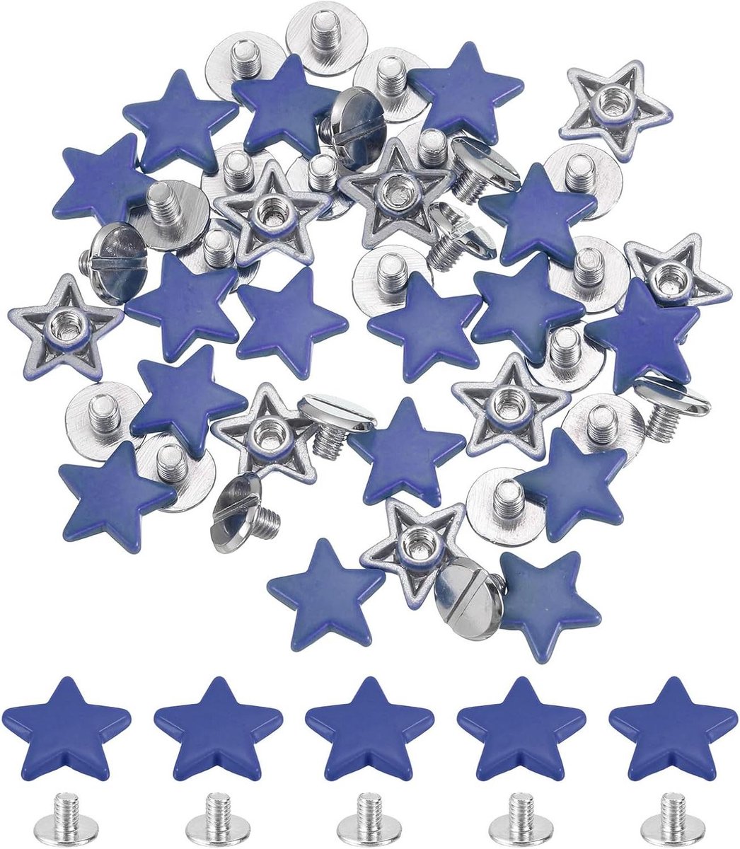 QUARKZMAN 24 sets metalen ster klinknagels, 12 mm ster klinknagels schroefklinknagels punk klinknagels, metalen klinknagels voor lederhandwerk kleding tassen riem, blauw