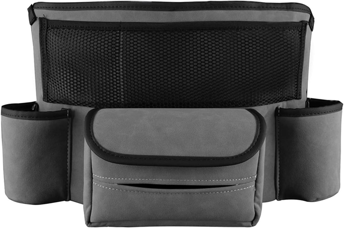 Handtashouder Auto - Auto Net Zak - Opbergen Auto - Meerdere Compartimenten - 25 x 36 cm - Grijs