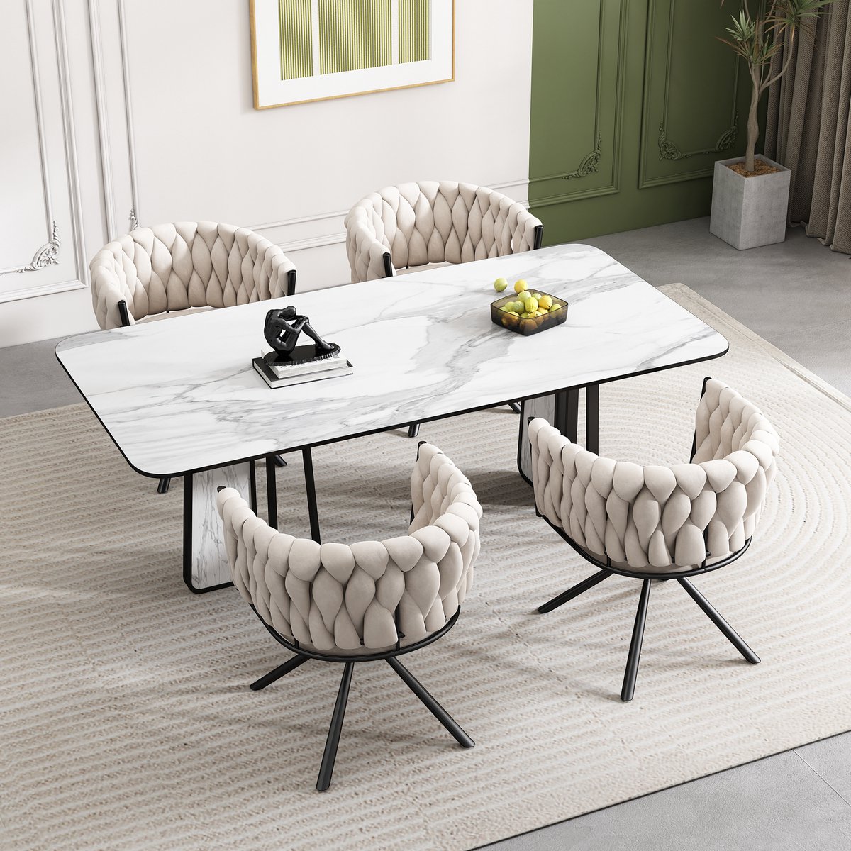 Clruro Eetkamerstoelen - 4 Stuks - 360° Draaibaar met Metalen Poten - Fluweel en Metaal - Beige