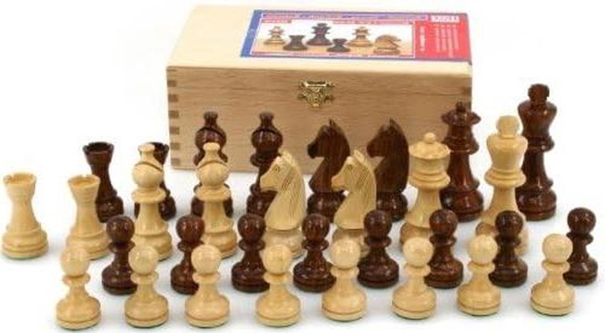 Schaken Stukken - Koningsspel - Strategisch Spel - Handgesneden Hout - Koningshoogte 93mm - Houtkleur