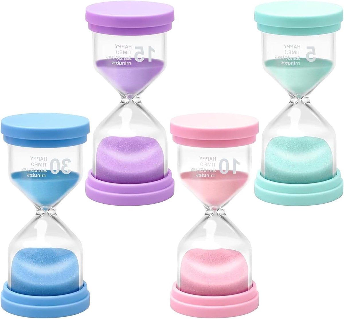 Kleurrijke zandloperset voor kinderen, ideaal voor tandenpoetsen, kooktijd, klaslokalen en spelletjes, 5/10/15/30 minuten timer