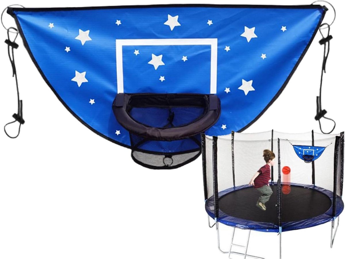Trampoline basketbalring - Trampoline accessoire - Extra speelplezier - UV-bestendig steunkolom - 98x50 cm - Blauw