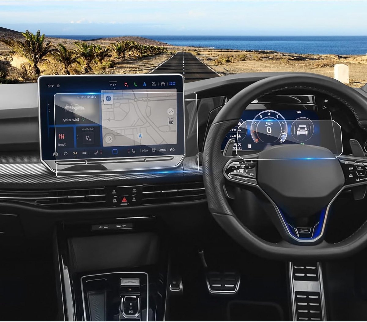 Set van 2 Geharde Glazen Screenprotectors voor VW Golf 8.5 - 9H Bescherming voor Navigatiescherm en Dashboard (12,9 inch + 10,25 inch)