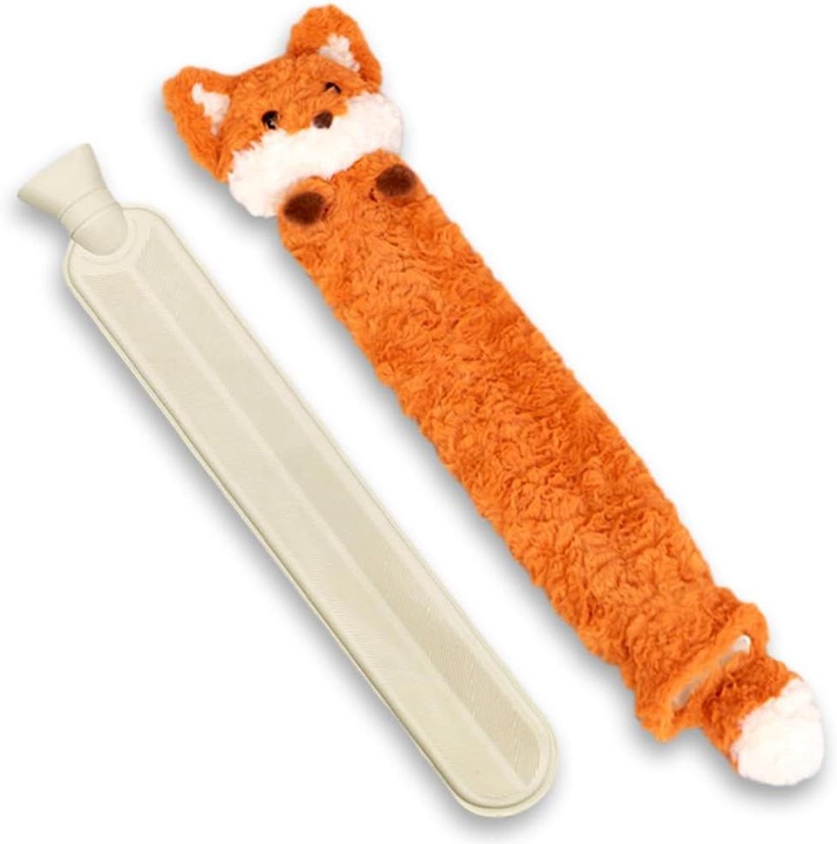 Warmwaterkruik Lang - Kruik Rubber - Lichaam Opwarmen - Afneembare Pluche Deksel - 72 cm - Bruin