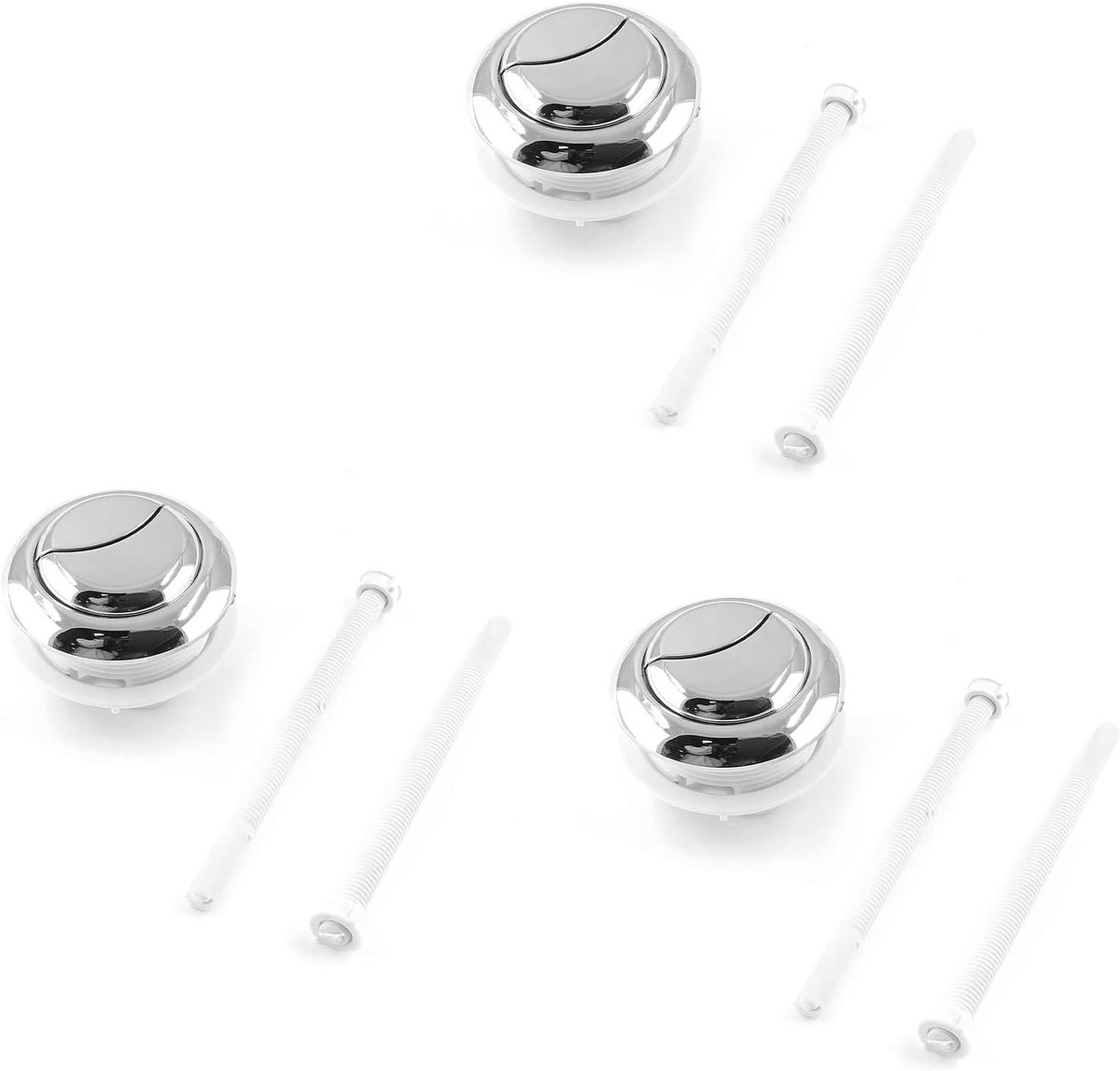 Toilet Spoelknop - Drukknop Set - Water Besparen - Dubbele Functie - 48mm Schroefdraad - Zilver