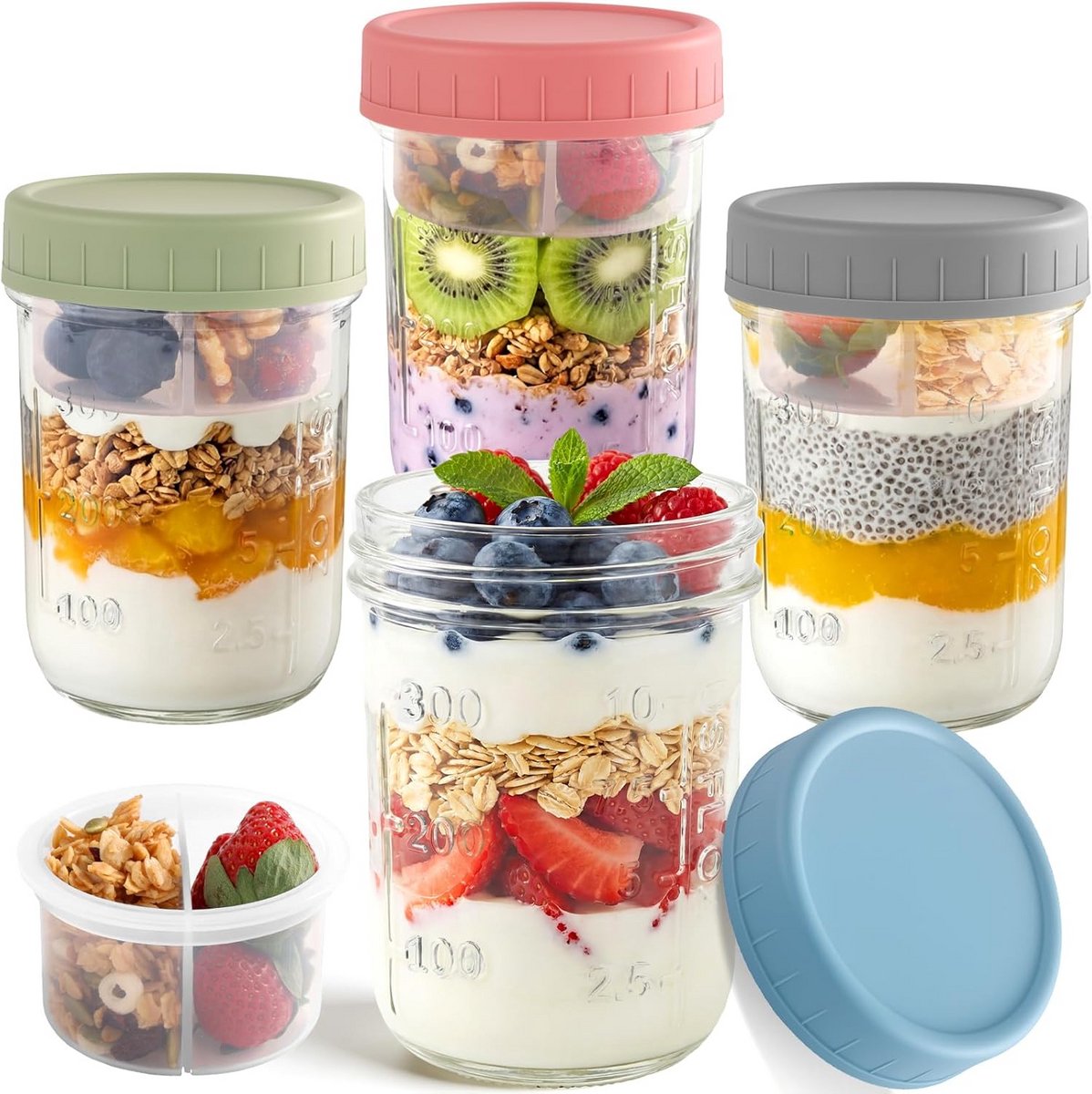 Overnight Oats Potjes - Mason Jar - Meusli Beker met Deksel - yoghurtpot