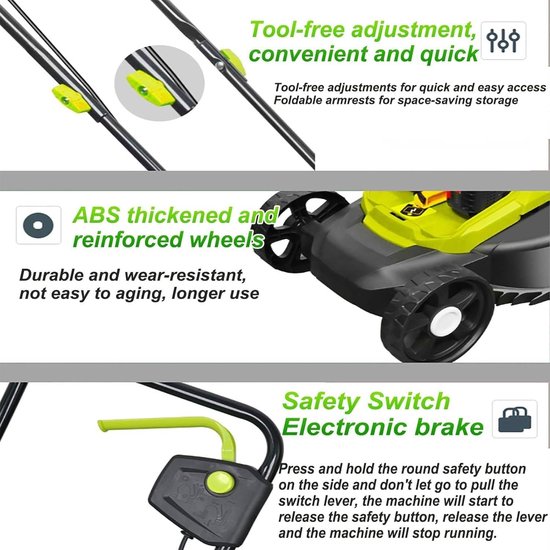 Elektrische Grasmaaier - Snoerloze Grasmaaier - Gazon Onderhouden - Borstelloze Motor - 32 cm Maaibreedte - Groen — afbeelding 4