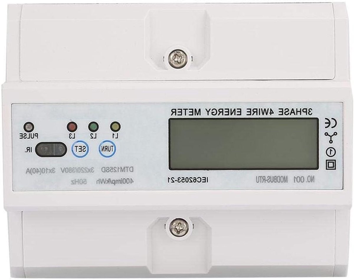 Digitale Stroommeter - Energieteller kWh - Energieverbruik Meten - 3-Fase LCD Display - 10-40 A - Grijs