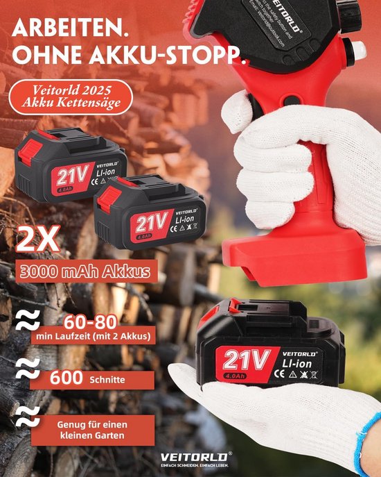 Accu Kettingzaag - Kleine Snoeizaag - Tuinonderhoud Snoeien - Automatisch Oliesysteem - 6 Inch - Rood — afbeelding 3