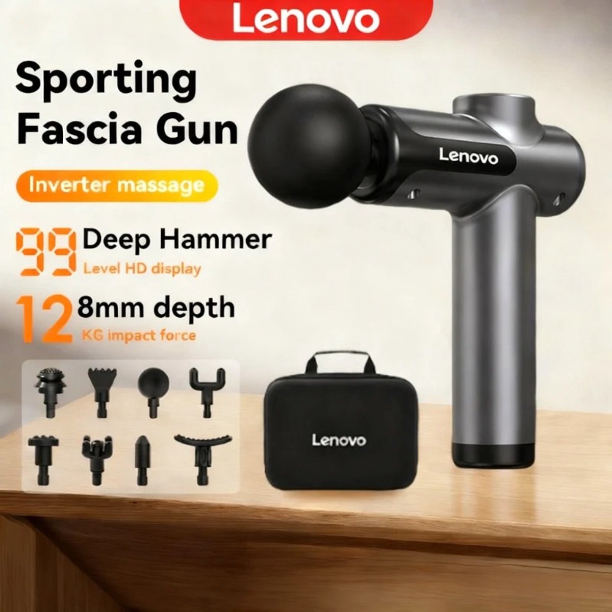 QJ Supply - Massage Gun - Sportmassage - Spiermassage - Rug Massage - Fitness Herstel - Oplaadbaar - 8 Massagekoppen - Zwart