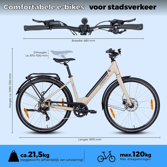 SAXXX Urbana elektrische stadsfiets - 28 inch - 250W achterwielmotor - 417Wh uitneembare lithiumaccu - tot 90 km actieradius - 95% voorgemonteerd - Shimano 7 versnellingen - TEKTRO hydraulische schijfremmen –lage instap aluminium frame –mat aardgeel van Saxxx — afbeelding 2
