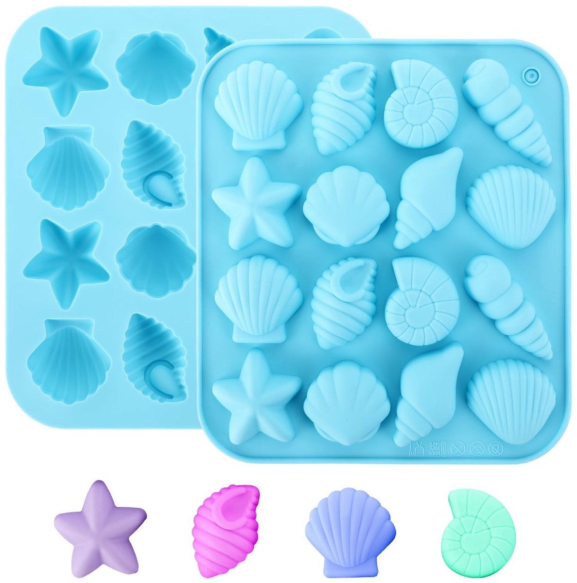Dailygoods- Chocolade Mal 2-Pack - Siliconen Snoepvormen - Schelp/Zeester - Oceaan Thema - 32 Stuks - 17,5 x 15,5 cm - Snoepvorm