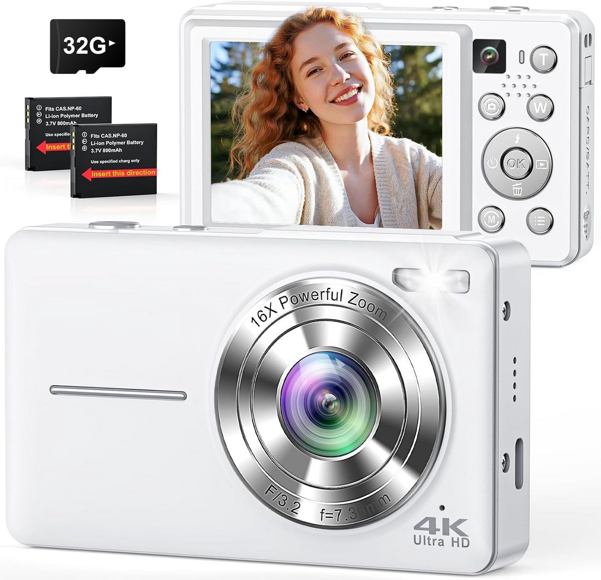 Digitale Camera - Fototoestel Vlogging - Herinneringen Vastleggen - Dubbele Camera Autofocus - 4K 64MP - Wit