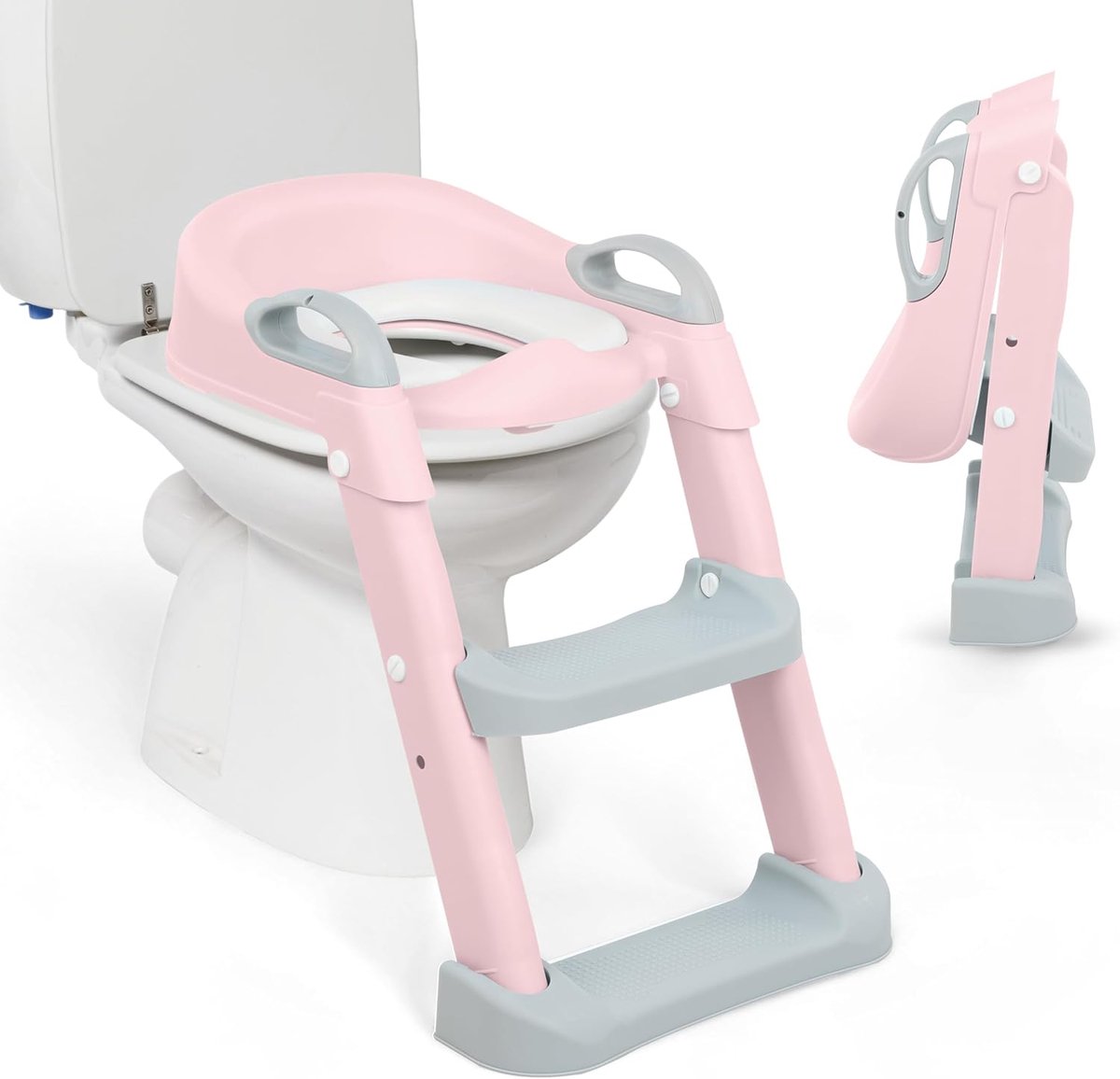 Toiletverkleiner met trap - Kinder toiletzitting - Zindelijkheidstraining - Opvouwbaar en verstelbaar - 35 x 30 x 56 cm - Roze