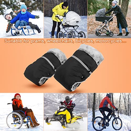 Handwarmer Kinderwagen - Mouw Wanten - Wandelen Buiten - Waterdicht Winddicht - Universele Maat - Zwart — afbeelding 3