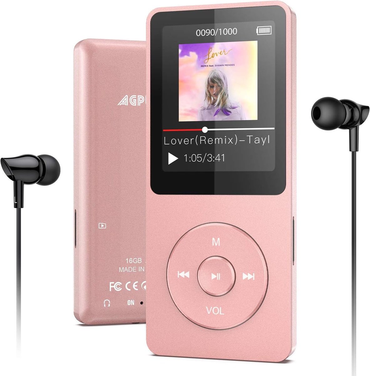 Draagbare Muziekspeler - MP3 Speler - Muziek Luisteren - Bluetooth 4.0 Connectiviteit - 16GB Opslag - Roségoud