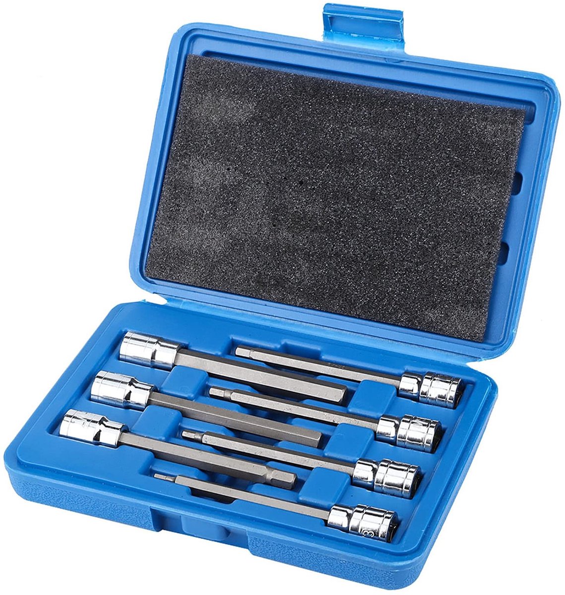 Dailygoods- Inbussleutelset 7-Delig Extra Lang 110mm - Zeskant Bit Dopsleutel - Chroom-Vanadium-Staal - Nauwkeurige Bits - Handig Opbergdoos - Bitset