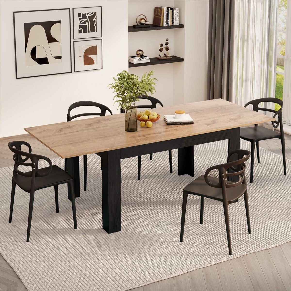 Eettafel Uitschuifbaar - Keukentafel Modern - Gezellig Tafelen - Inclusief Opbergruimte - 140 tot 220cm - Rustiek Eiken Zwart
