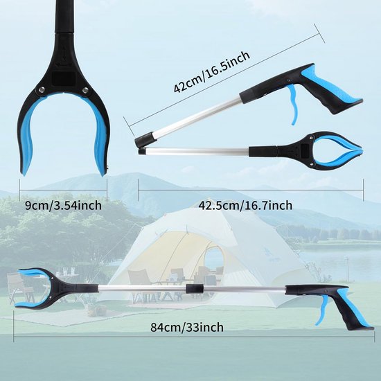 Tweedelige grijperset, 82 cm telescopische aluminium objectgrijper met 360° draaibare kop, ergonomische handgreep en magnetische klem, voor het verzamelen van afval (blauw). van Merkloos	 — afbeelding 4