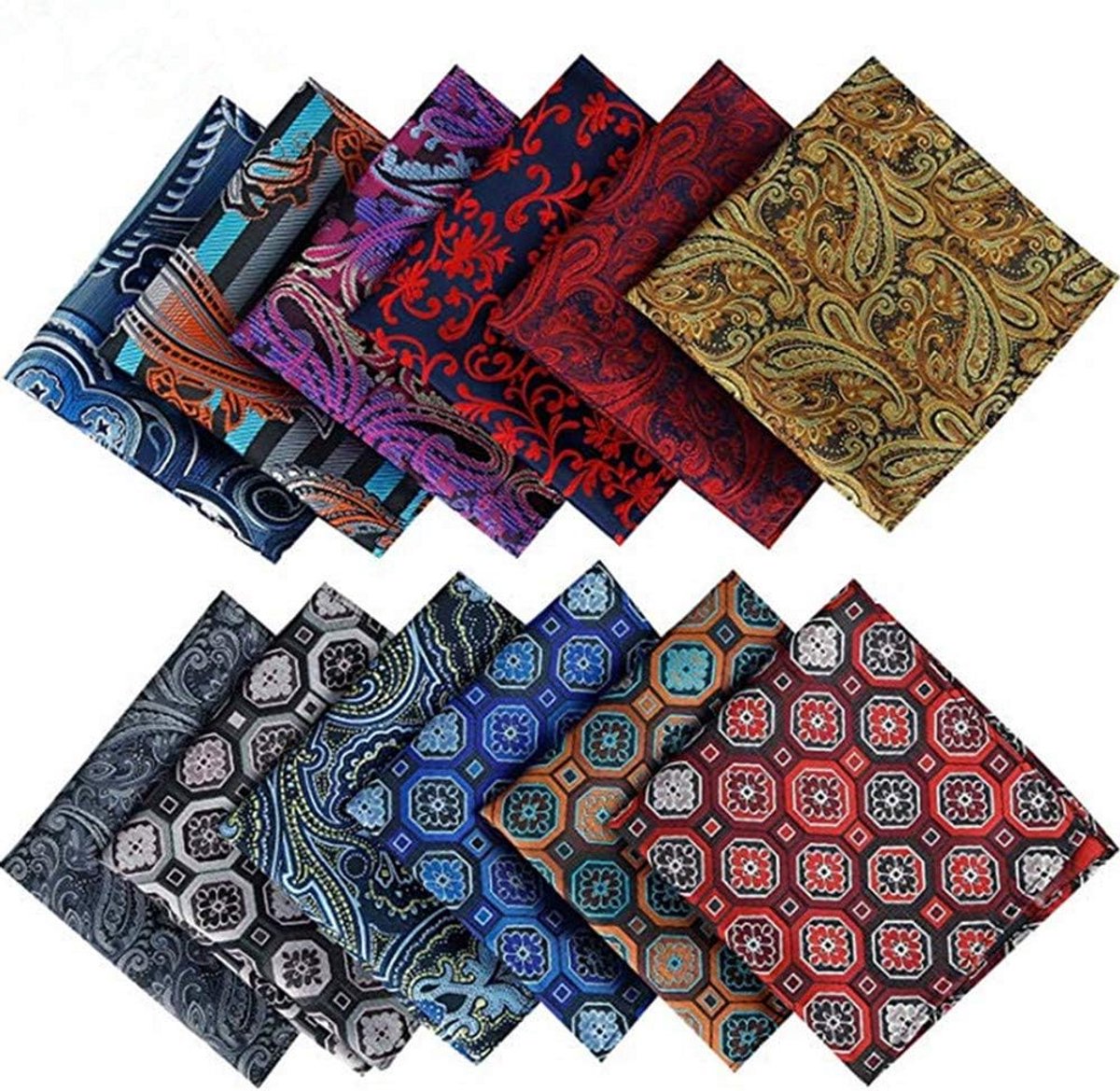 Herendassen Set - Zakdoeken Heren - Zakelijk en Feestelijk - Patchwork Stijl - 12 Stuks - 