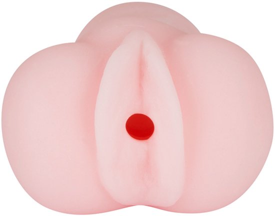Roze mini masturbator van bovenaf gezien, met rode stip in het midden.