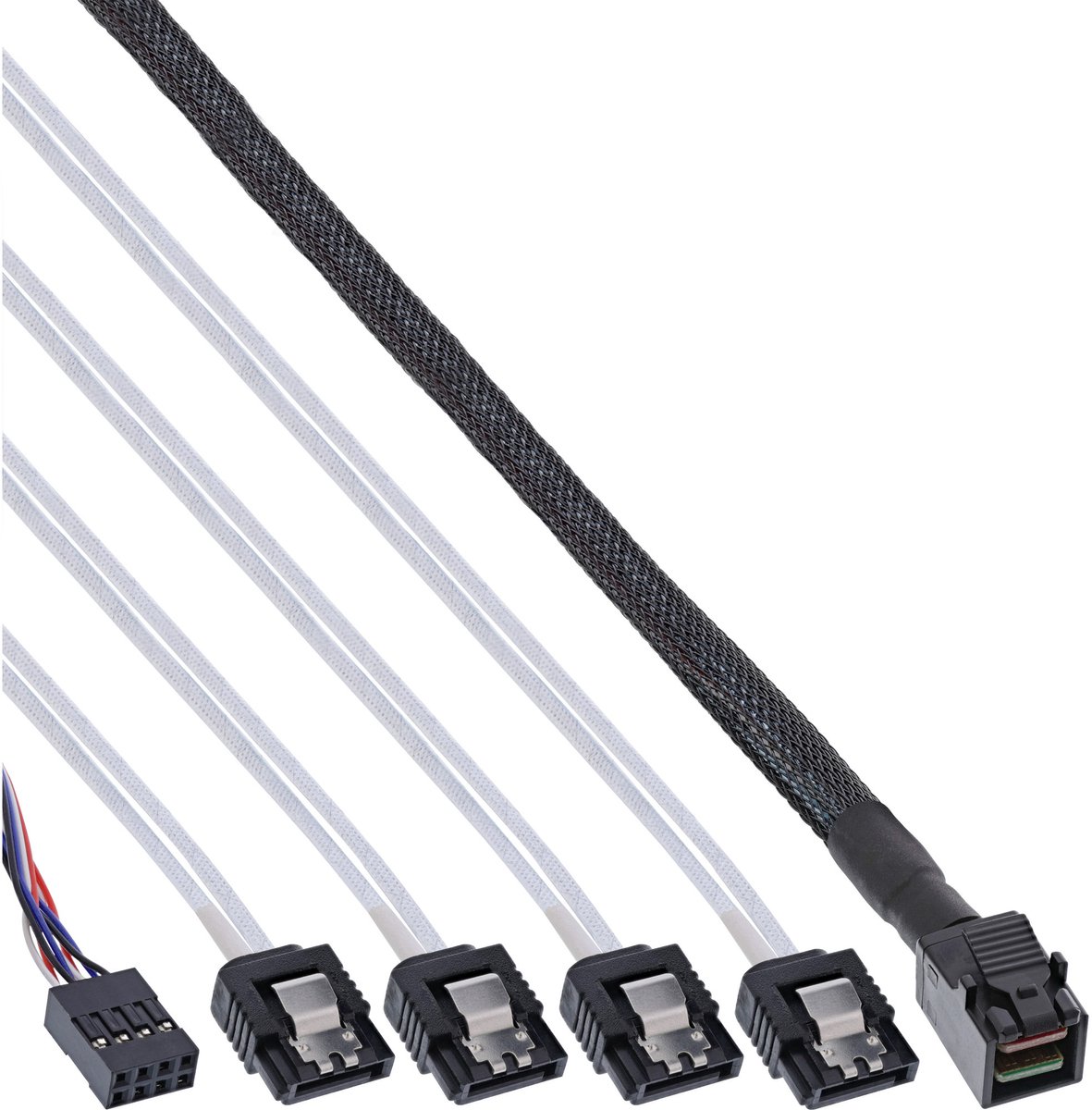 InLine® Mini SAS HD-kabel, SFF-8643 naar 4x SATA + sideband, 1m