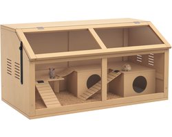PawHut Hamsterkooi Dennenhout, Acryl 85L x 45B x 44H cm Natuurhout