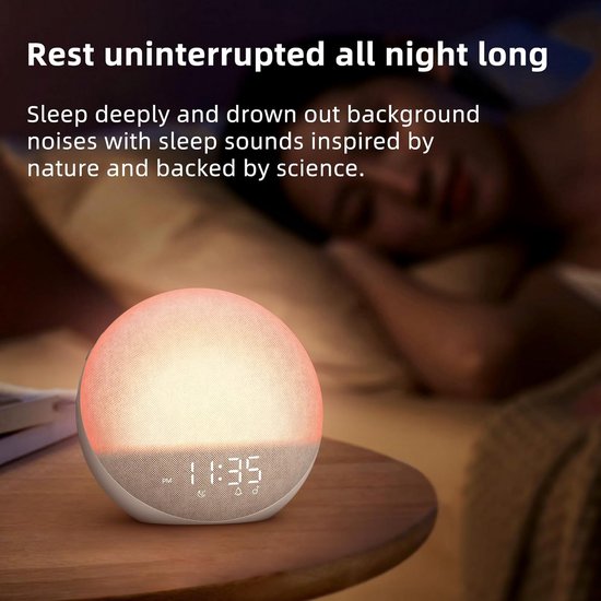 Licht Wekker Wake Up Light- Digitale Wekker met Lamp - Slaaphulp met USB Aansluiting - Comfortzone — afbeelding 2