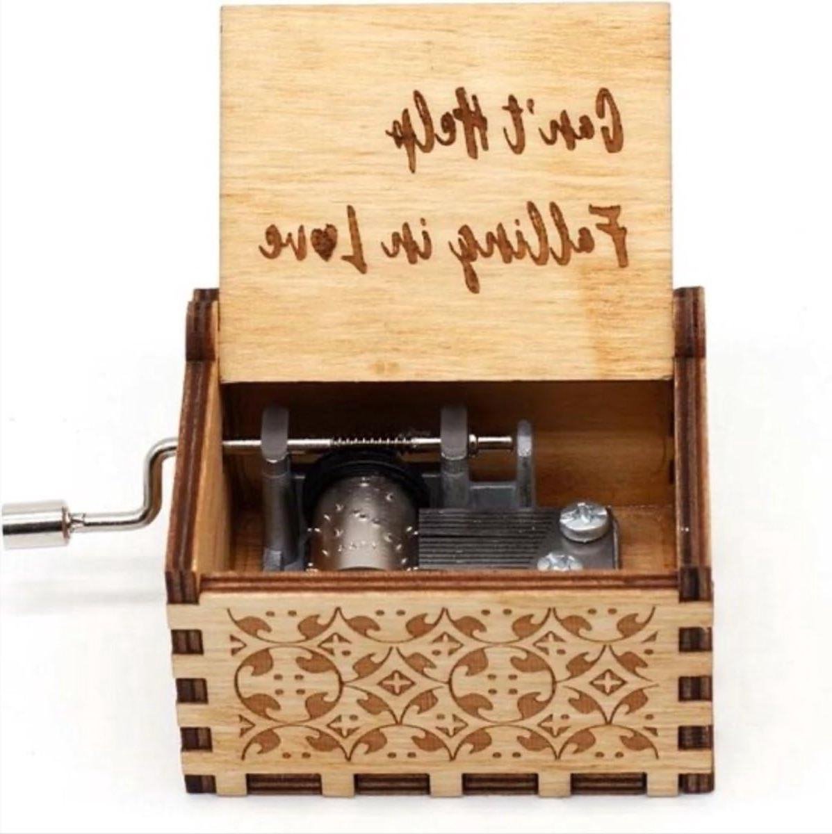 Muziekdoosje Deuntje - Houten Geschenk - Uniek Cadeau - Bekend Melodie - Handformaat - Houtkleur