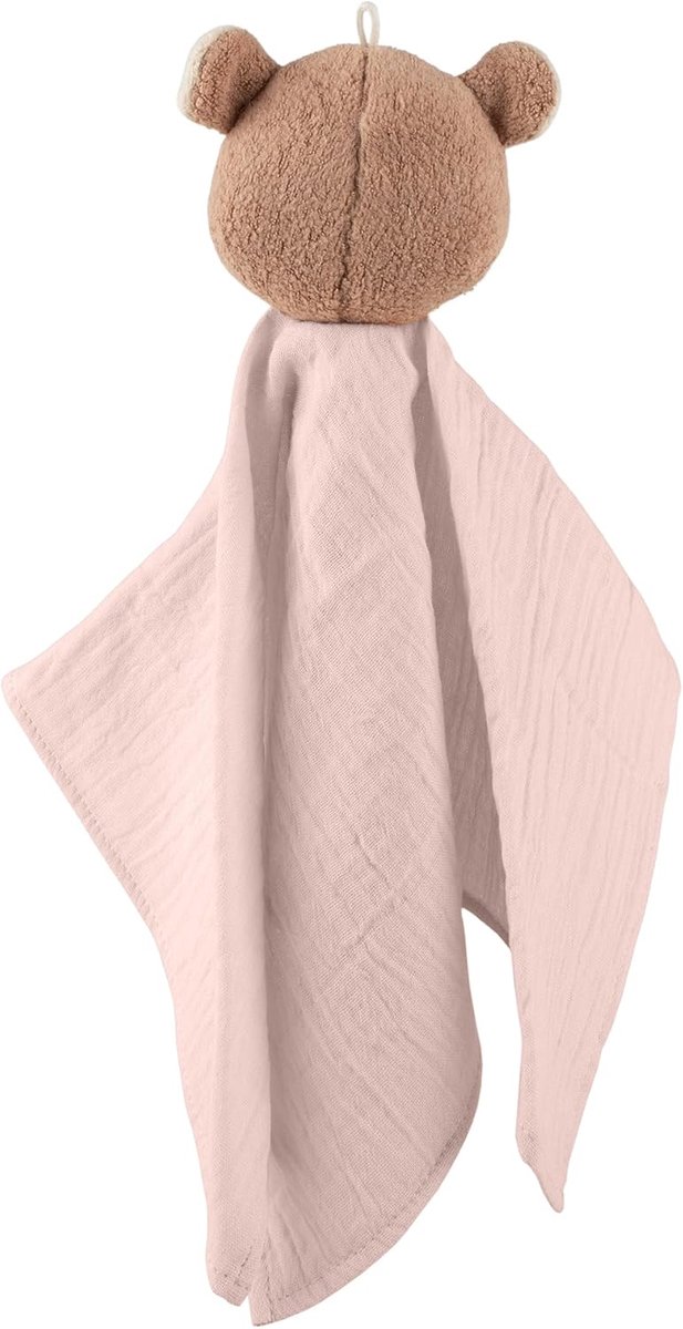 Knuffeldoek beer - Babyspeelgoed mousseline - Troosten en knuffelen - Zacht katoen geborduurd gezicht - 32 x 24 cm - Roze — afbeelding 5