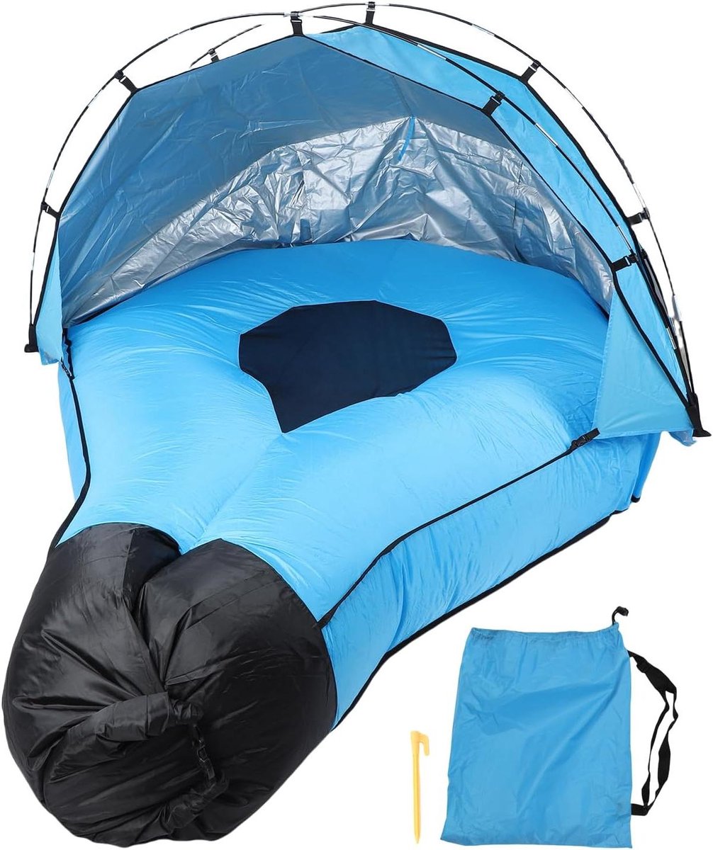 Opblaasbare Lounger - Luchtbank Strand - Buiten Ontspannen - Met Zonnescherm - 180 x 140 cm - Blauw