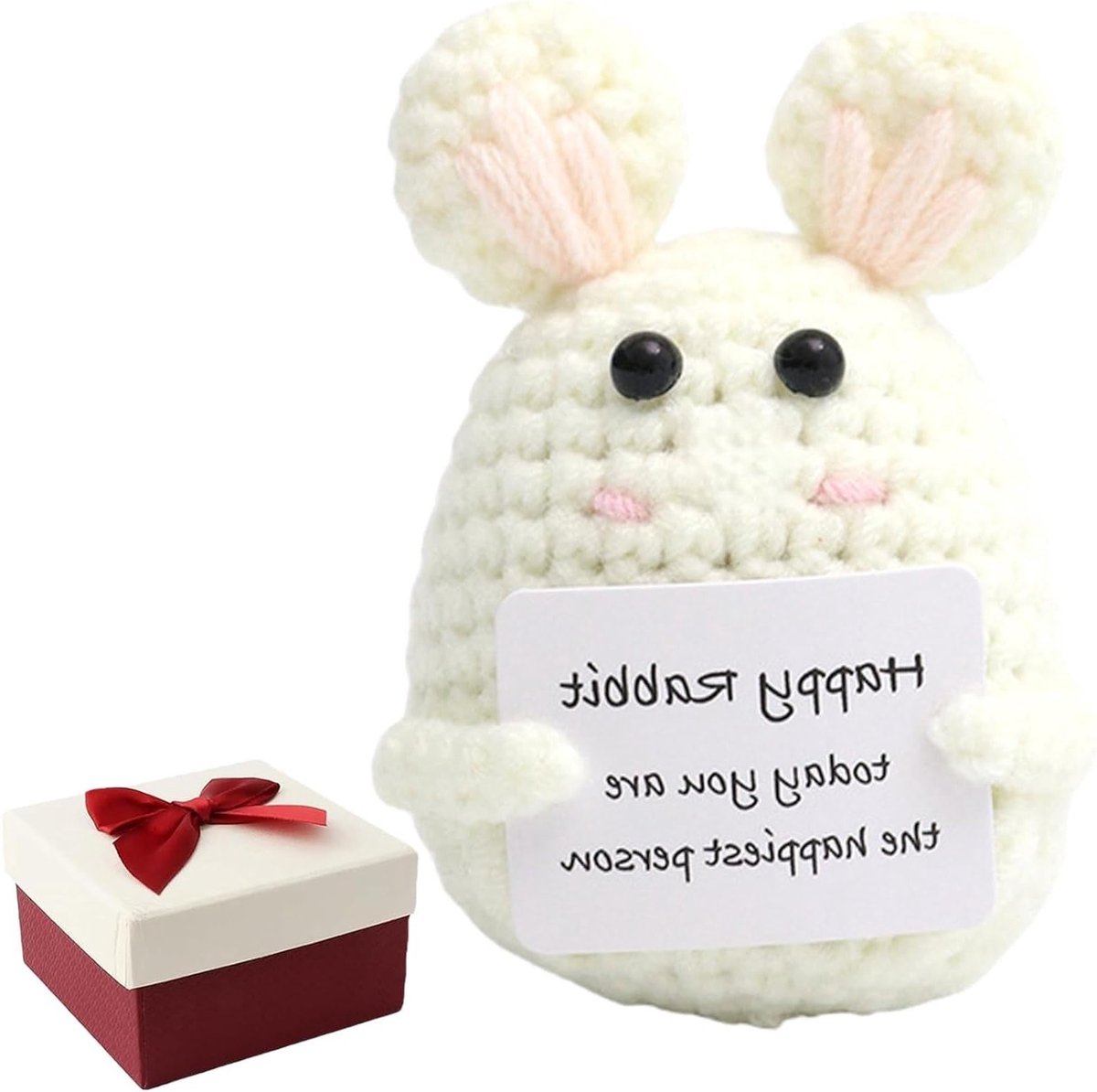 Handgemaakte Gehaakte Konijnenfiguren, Leuke Positieve Konijnen, Gehaakte Dierenspeelgoed met Geluksbrenger, Perfect voor Cadeaus en Decoratie