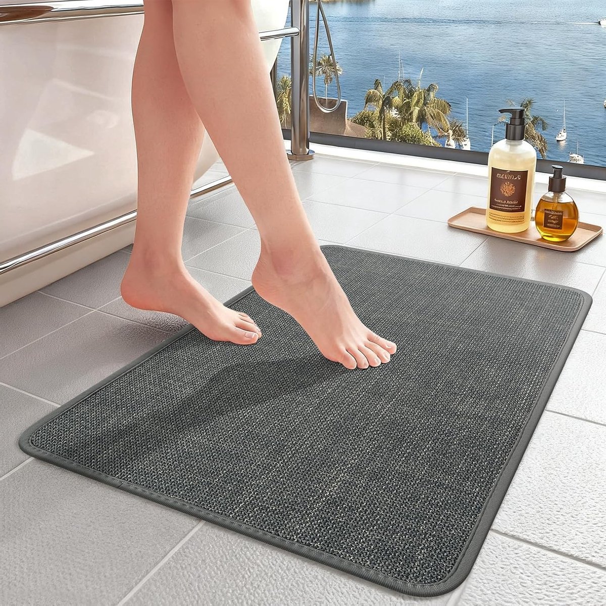 Antislip Badmat, Sneldrogende en Absorberende Douchemattens voor Badkamer, Slaapkamer en Keuken (Donkergrijs, 40x60cm)
