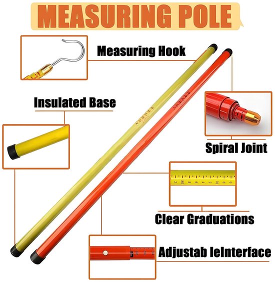Telescopische Meetstok - Hoogtemeter Stok - Hoogtemeting Lijnwachter - Niet-geleidende Epoxyhars - 8 meter - Oranje — afbeelding 5