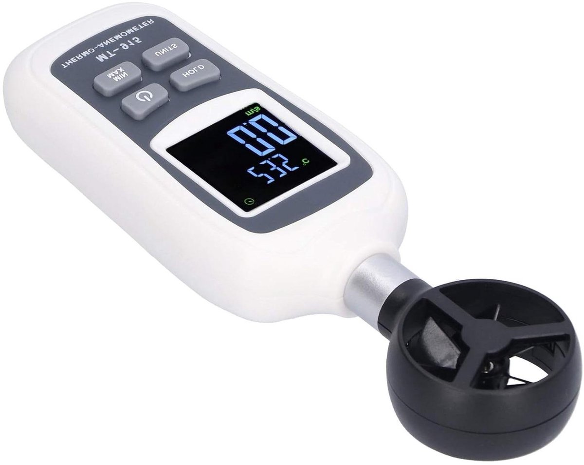 Digitale Anemometer - Windmeter Windsnelheidmeter - Buitenmetingen Uitvoeren - Meerdere Eenheden - 30 m/s - Grijs