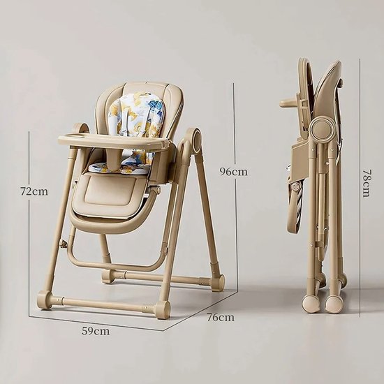 Joorly 2-in-1 Baby Eetstoel & Wieg - Kinder Eetstoel - Babywieg - Draagbaar - Opklapbaar - Khaki — afbeelding 2