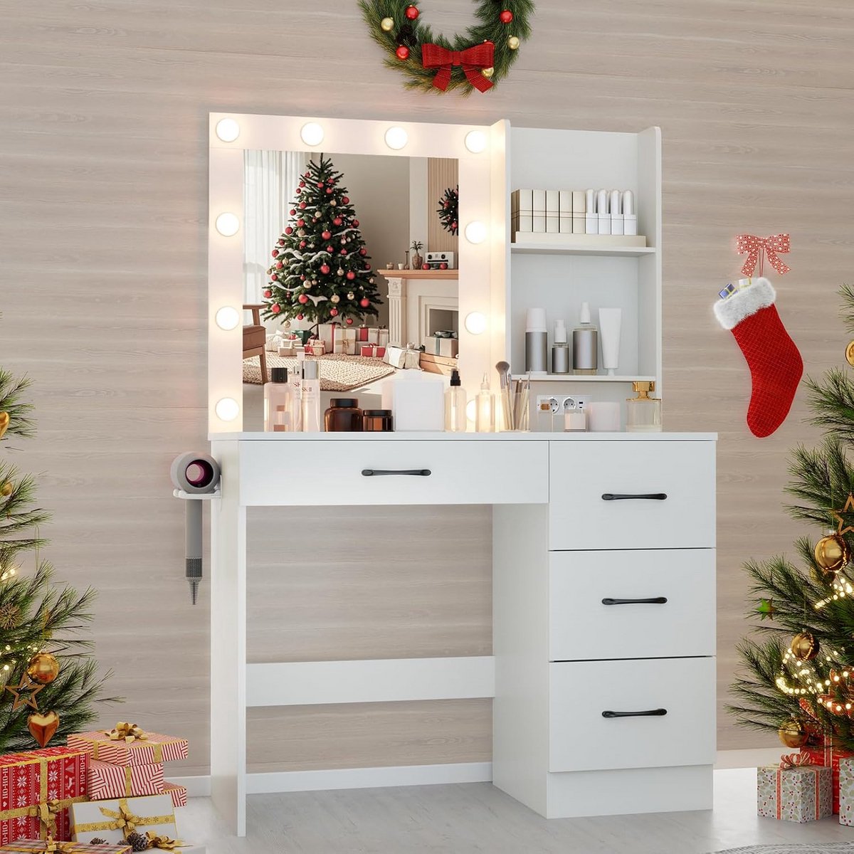 Moderne Kaptafel met Verlichte LED Spiegel en Geïntegreerd Laadstation